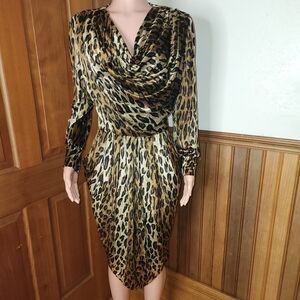Stunning Chetta B 80s Leopars Cowl Neck Dress Size 12